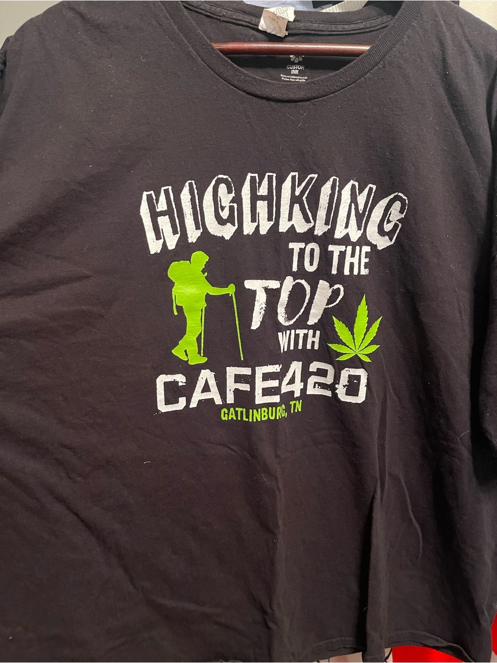 Black Tee with White and Green Graphic
